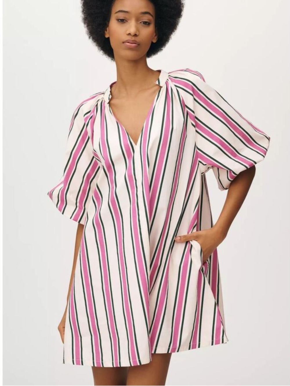 Anthropologie Bel Kazan Striped Mini Kaftan Dress in Cotton Poplin Size M/L